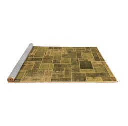 Sideview of Machine Washable Patchwork Brown Transitional Rug, wshabs1505brn