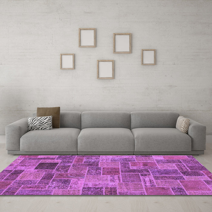 Machine Washable Patchwork Purple Transitional Area Rugs in a Living Room, wshabs1505pur
