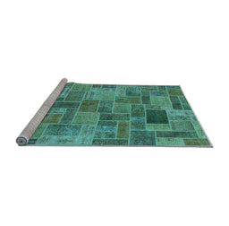 Sideview of Machine Washable Patchwork Light Blue Transitional Rug, wshabs1505lblu