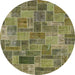 Round Abstract Copper Green Patchwork Rug, abs1505