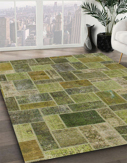 Machine Washable Abstract Brass Green Rug in a Family Room, wshabs1505