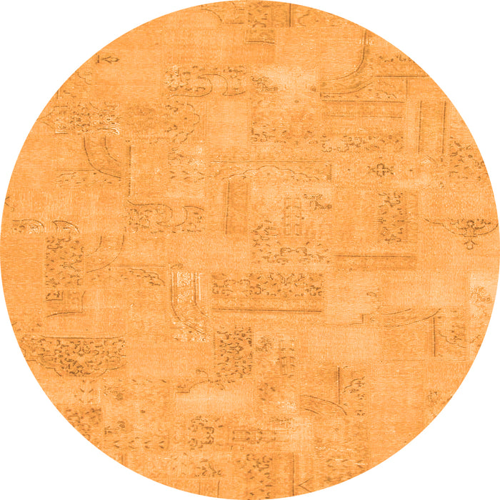 Round Machine Washable Abstract Orange Modern Area Rugs, wshabs1506org
