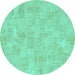 Round Machine Washable Abstract Turquoise Modern Area Rugs, wshabs1506turq