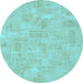 Round Machine Washable Abstract Light Blue Modern Rug, wshabs1506lblu