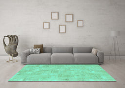 Machine Washable Abstract Turquoise Modern Area Rugs in a Living Room,, wshabs1506turq