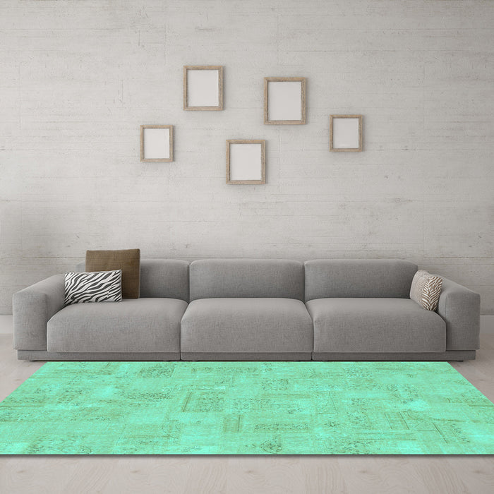 Machine Washable Abstract Turquoise Modern Area Rugs in a Living Room,, wshabs1506turq