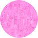 Round Machine Washable Abstract Pink Modern Rug, wshabs1506pnk