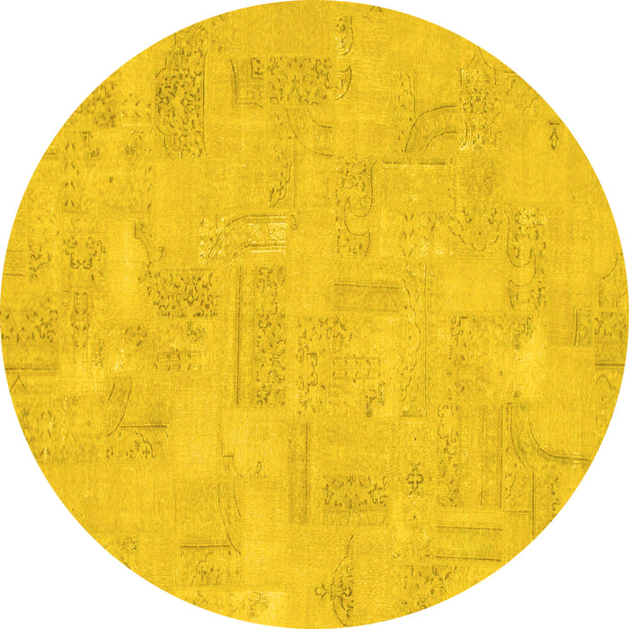 Round Abstract Yellow Modern Rug, abs1506yw