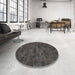 Round Machine Washable Abstract Carbon Gray Rug in a Office, wshabs1507