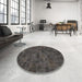 Round Abstract Carbon Gray Persian Rug in a Office, abs1507