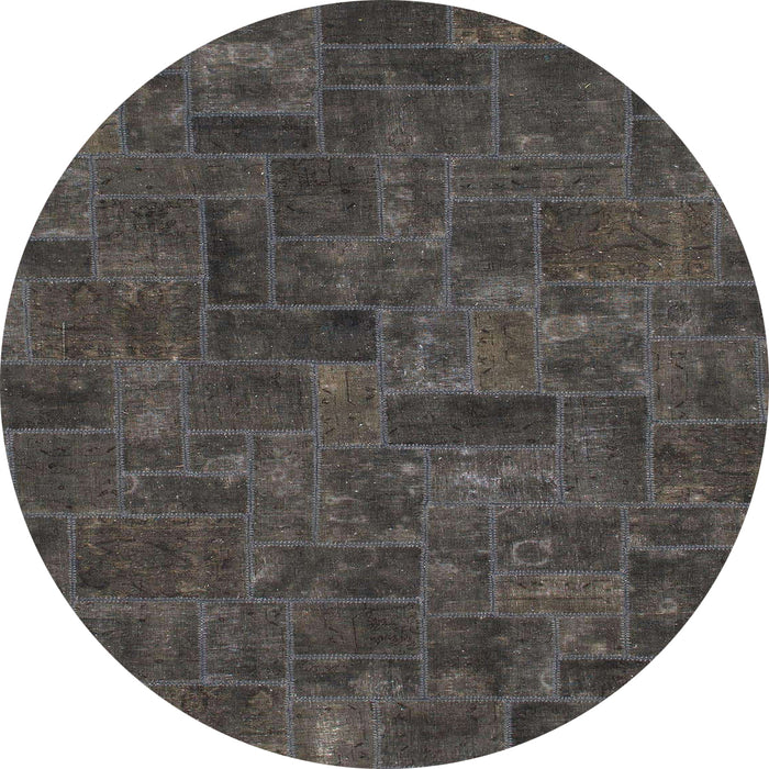 Round Machine Washable Abstract Carbon Gray Rug, wshabs1507