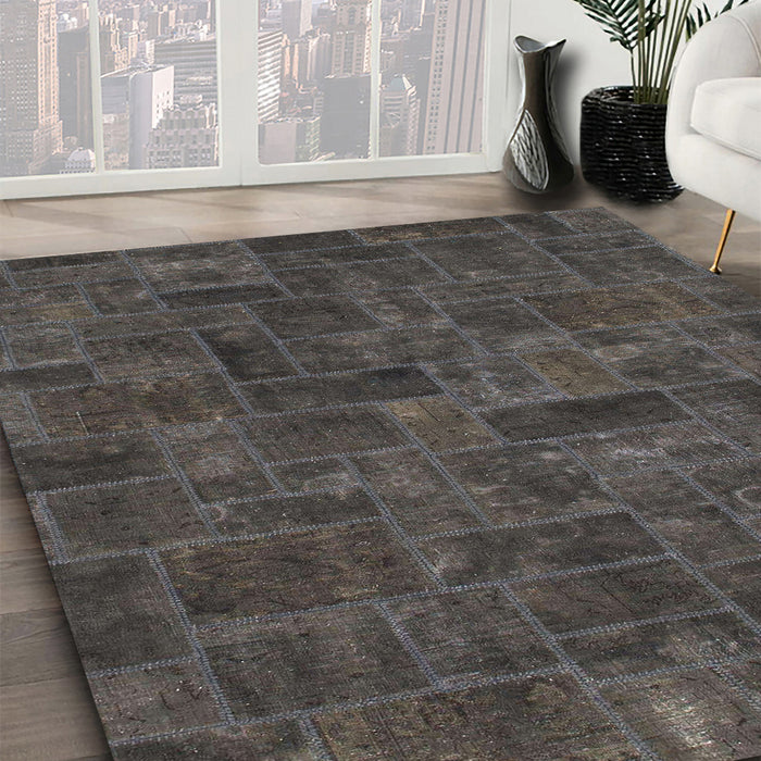 Machine Washable Abstract Carbon Gray Rug in a Family Room, wshabs1507