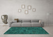 Machine Washable Persian Turquoise Bohemian Area Rugs in a Living Room,, wshabs1507turq