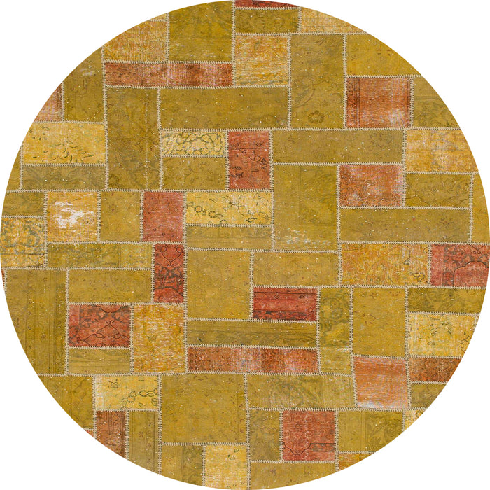 Round Abstract Yellow Patchwork Rug, abs1508