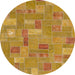 Round Abstract Yellow Patchwork Rug, abs1508