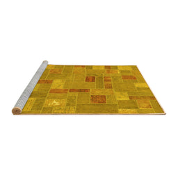 Sideview of Machine Washable Patchwork Yellow Transitional Rug, wshabs1508yw