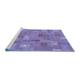 Sideview of Machine Washable Patchwork Blue Transitional Rug, wshabs1508blu