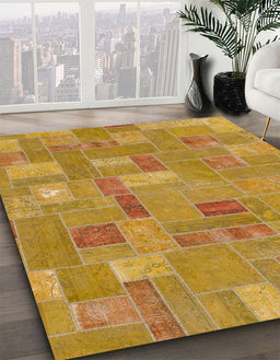 Abstract Yellow Patchwork Rug in Family Room, abs1508