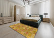 Abstract Yellow Patchwork Rug in a Bedroom, abs1508