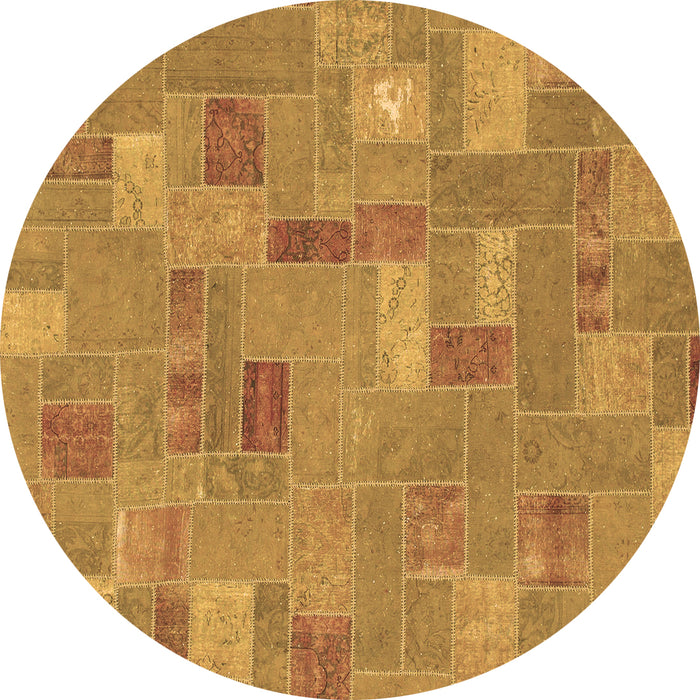 Round Machine Washable Patchwork Brown Transitional Rug, wshabs1508brn