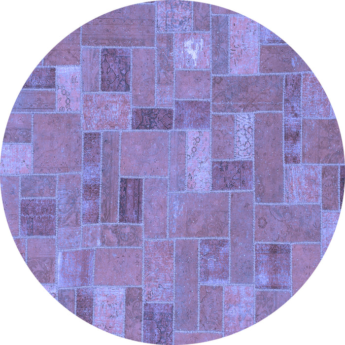Round Machine Washable Patchwork Blue Transitional Rug, wshabs1508blu