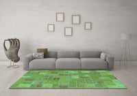 Machine Washable Patchwork Turquoise Transitional Rug, wshabs1508turq