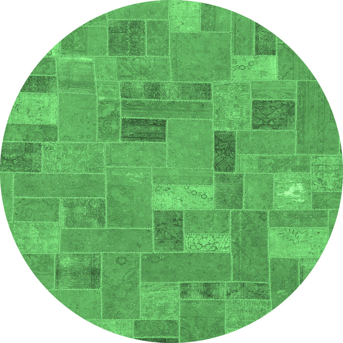 Round Machine Washable Patchwork Emerald Green Transitional Area Rugs, wshabs1508emgrn