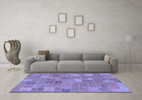 Machine Washable Patchwork Blue Transitional Rug, wshabs1508blu