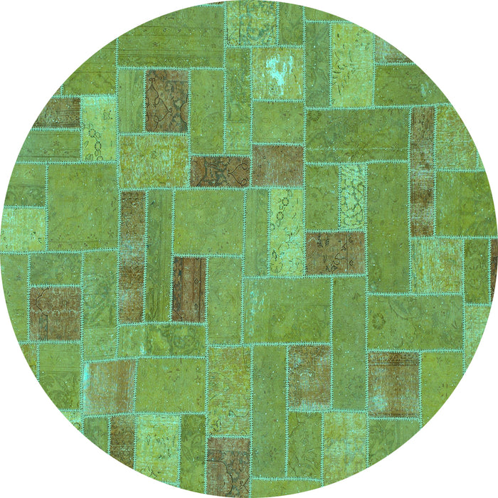 Round Machine Washable Patchwork Turquoise Transitional Area Rugs, wshabs1508turq