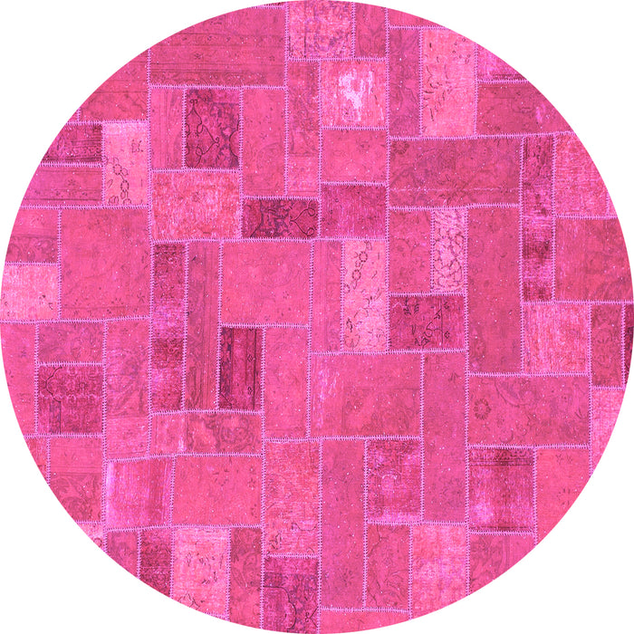 Round Machine Washable Patchwork Pink Transitional Rug, wshabs1508pnk