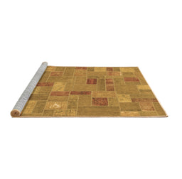 Sideview of Machine Washable Patchwork Brown Transitional Rug, wshabs1508brn