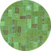 Round Patchwork Turquoise Transitional Rug, abs1508turq