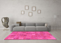 Machine Washable Patchwork Pink Transitional Rug, wshabs1508pnk