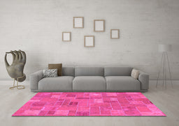 Machine Washable Patchwork Pink Transitional Rug in a Living Room, wshabs1508pnk
