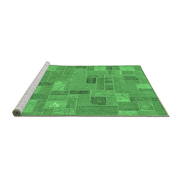 Sideview of Machine Washable Patchwork Emerald Green Transitional Area Rugs, wshabs1508emgrn