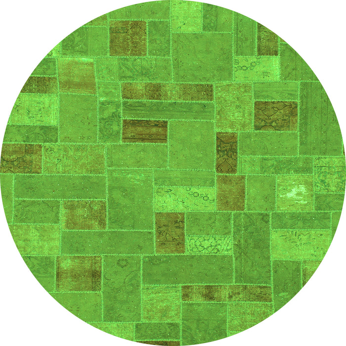Round Machine Washable Patchwork Green Transitional Area Rugs, wshabs1508grn
