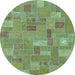 Round Patchwork Light Blue Transitional Rug, abs1508lblu