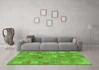 Machine Washable Patchwork Green Transitional Rug, wshabs1508grn