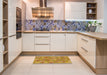 Abstract Yellow Patchwork Rug in a Kitchen, abs1508