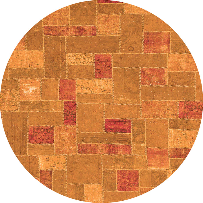 Round Machine Washable Patchwork Orange Transitional Area Rugs, wshabs1508org
