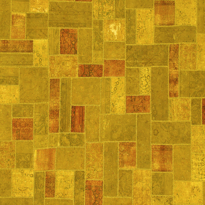 Square Machine Washable Patchwork Yellow Transitional Rug, wshabs1508yw