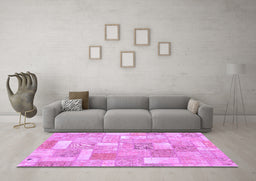 Machine Washable Patchwork Purple Transitional Area Rugs in a Living Room, wshabs1509pur