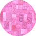 Round Patchwork Pink Transitional Rug, abs1509pnk