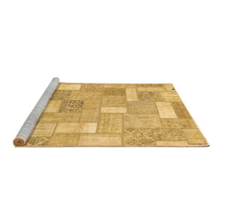 Sideview of Machine Washable Patchwork Brown Transitional Rug, wshabs1509brn