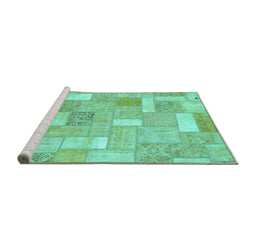 Sideview of Machine Washable Patchwork Turquoise Transitional Area Rugs, wshabs1509turq