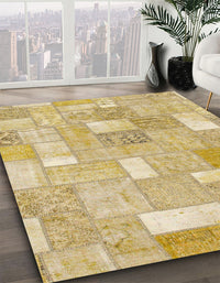 Abstract Mustard Yellow Patchwork Rug, abs1509