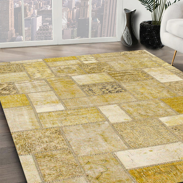 Machine Washable Abstract Mustard Yellow Rug in a Family Room, wshabs1509