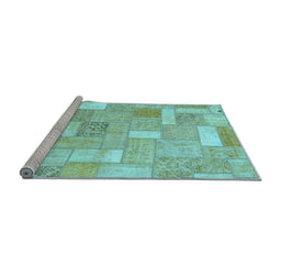 Sideview of Machine Washable Patchwork Light Blue Transitional Rug, wshabs1509lblu