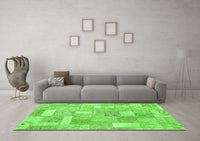 Machine Washable Patchwork Green Transitional Rug, wshabs1509grn