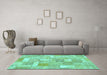 Machine Washable Patchwork Turquoise Transitional Area Rugs in a Living Room,, wshabs1509turq